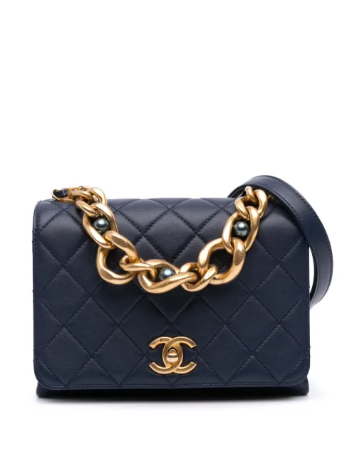 CHANEL Pre-Owned 2021-2025 CC Quilted Lambskin Triple Pearl Chain Flap satchel
