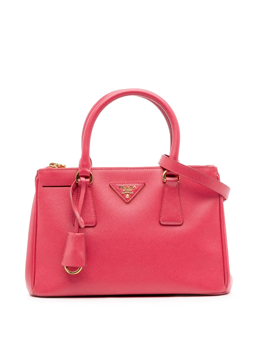 Pre-owned Prada 2013-2025 Small Saffiano Lux Galleria Double Zip Satchel In Pink
