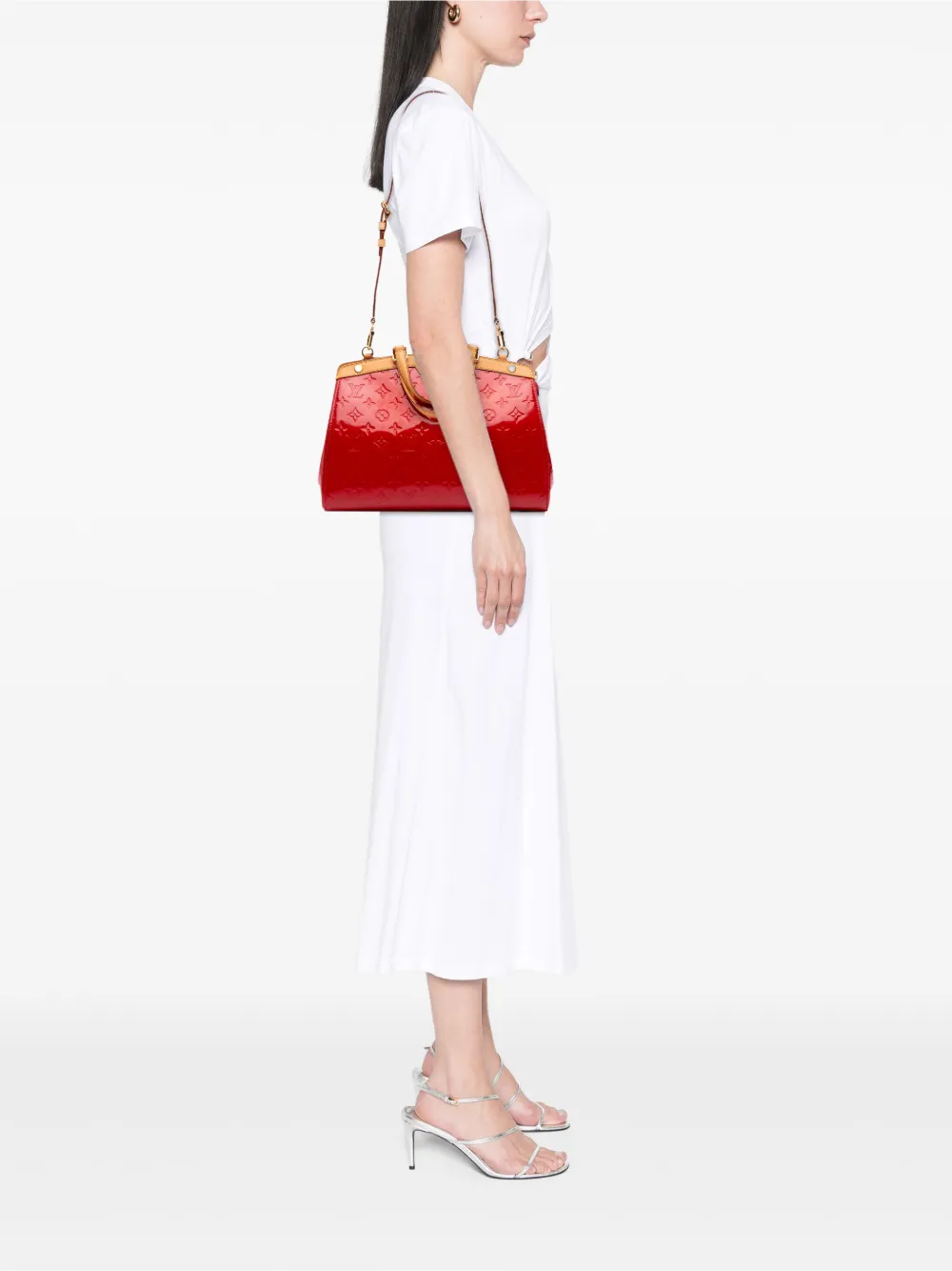 Pre-owned Louis Vuitton 2014 Monogram Vernis Brea Mm Satchel In Red