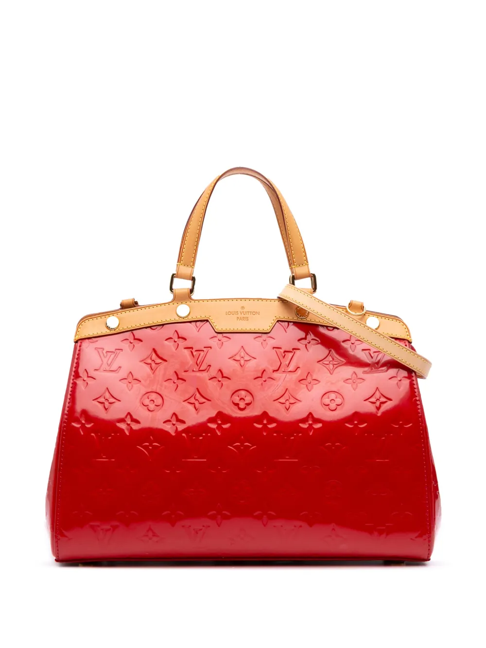 Pre-owned Louis Vuitton 2014 Monogram Vernis Brea Mm Satchel In Red