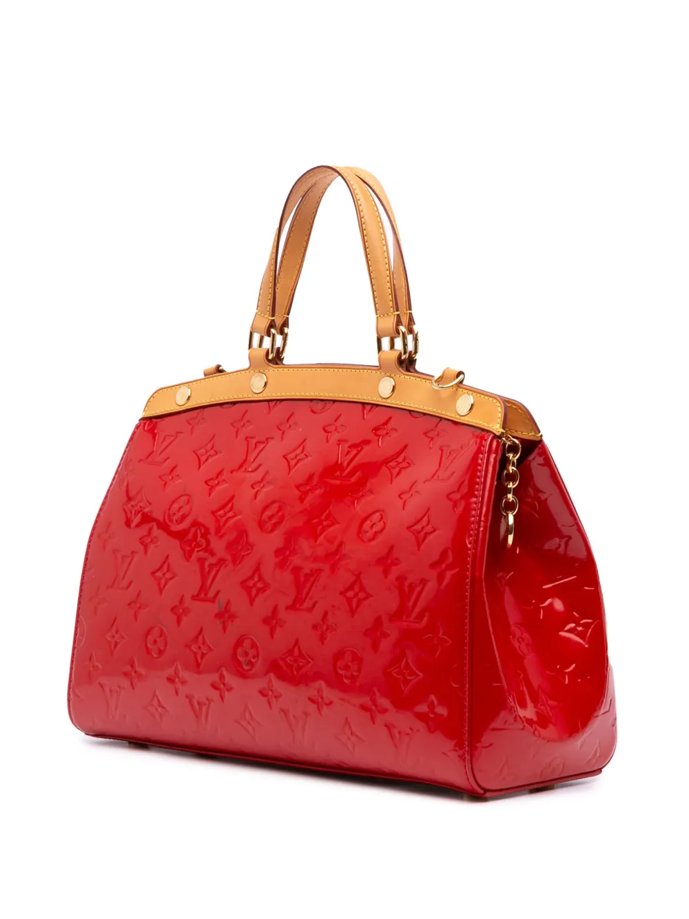 Pre-owned Louis Vuitton 2014 Monogram Vernis Brea Mm Satchel In Red