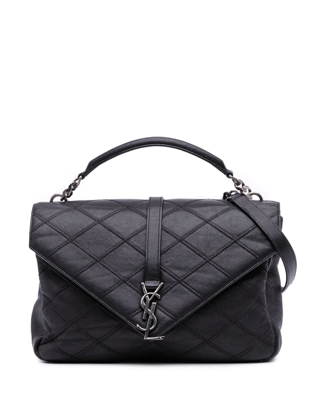 Saint Laurent Pre-Owned 2017 Large Quilted Diamond Calfskin Monogram College satchel | Black | Image 1