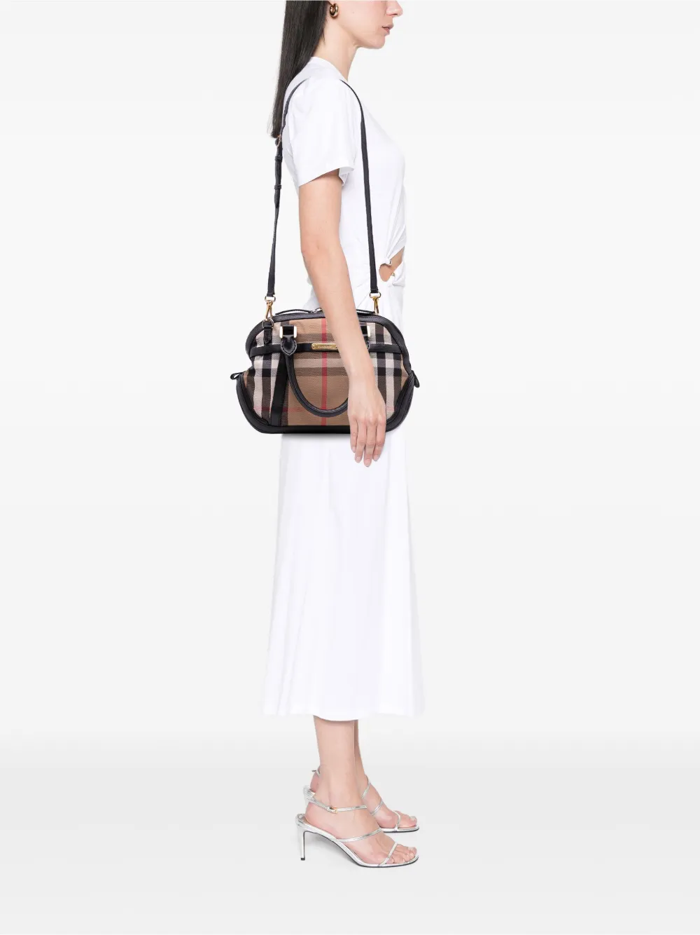 Burberry Pre-Owned 2000-2017 Small Leather Trimmed House Check Canvas Bridle Orchard satchel | Pre-Owned | Image 2