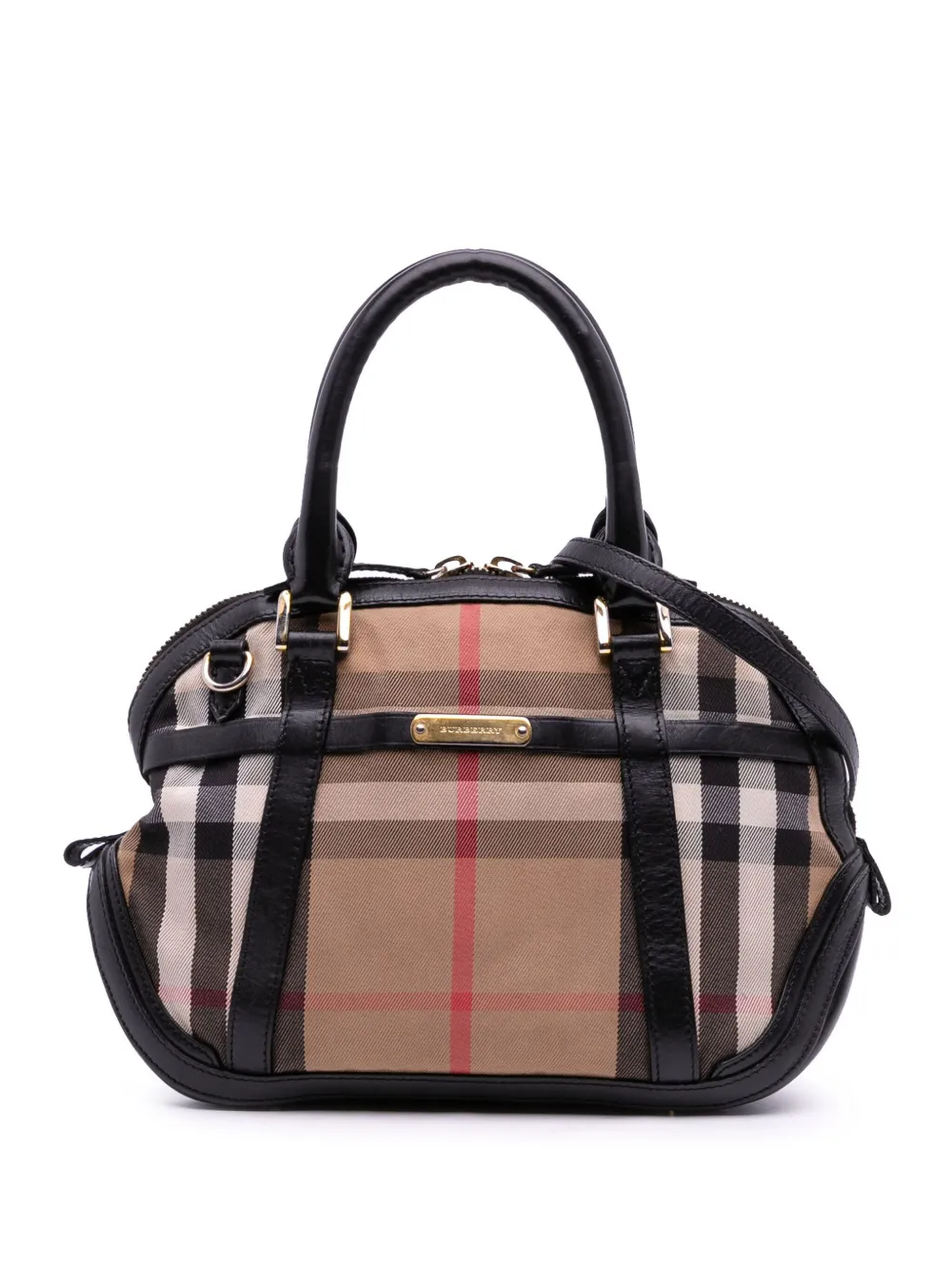 Burberry Pre-Owned 2000-2017 Small Leather Trimmed House Check Canvas Bridle Orchard satchel | Brown | Image 1