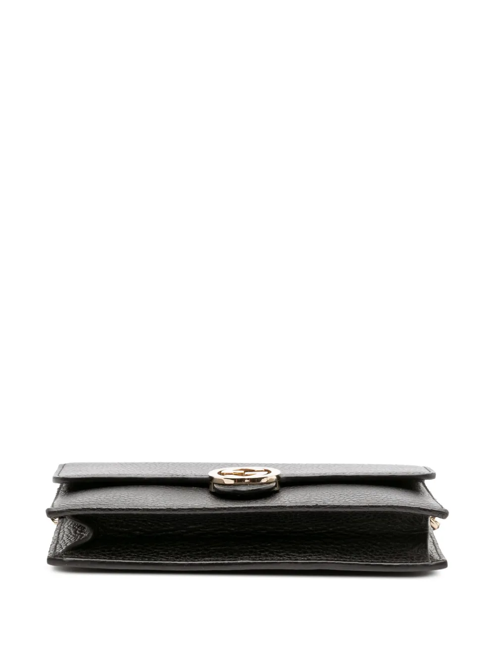 Pre-owned Gucci 2000-2015 Leather Interlocking G Dollar Wallet On Chain Crossbody Bag In Black