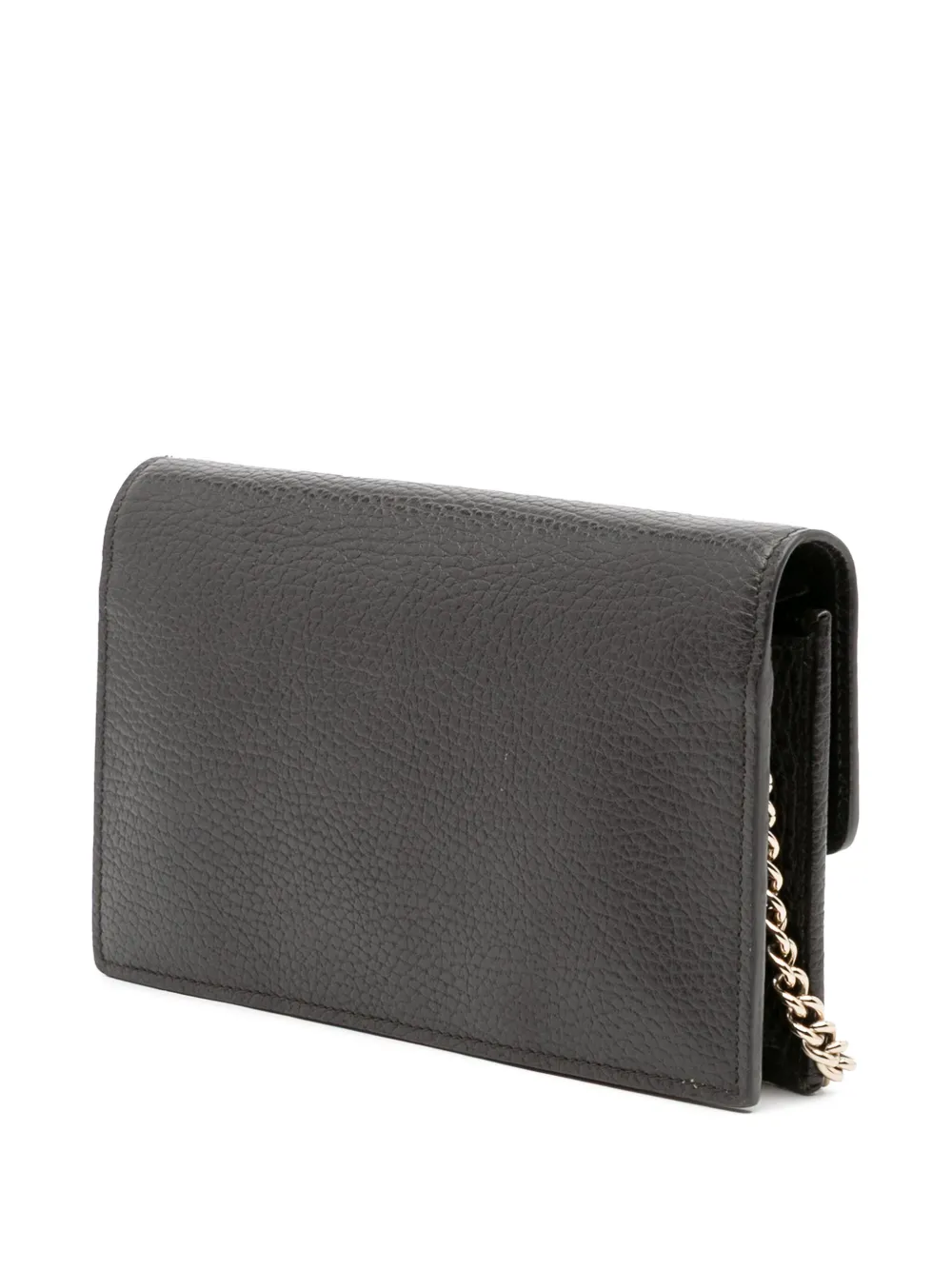 Pre-owned Gucci 2000-2015 Leather Interlocking G Dollar Wallet On Chain Crossbody Bag In Black