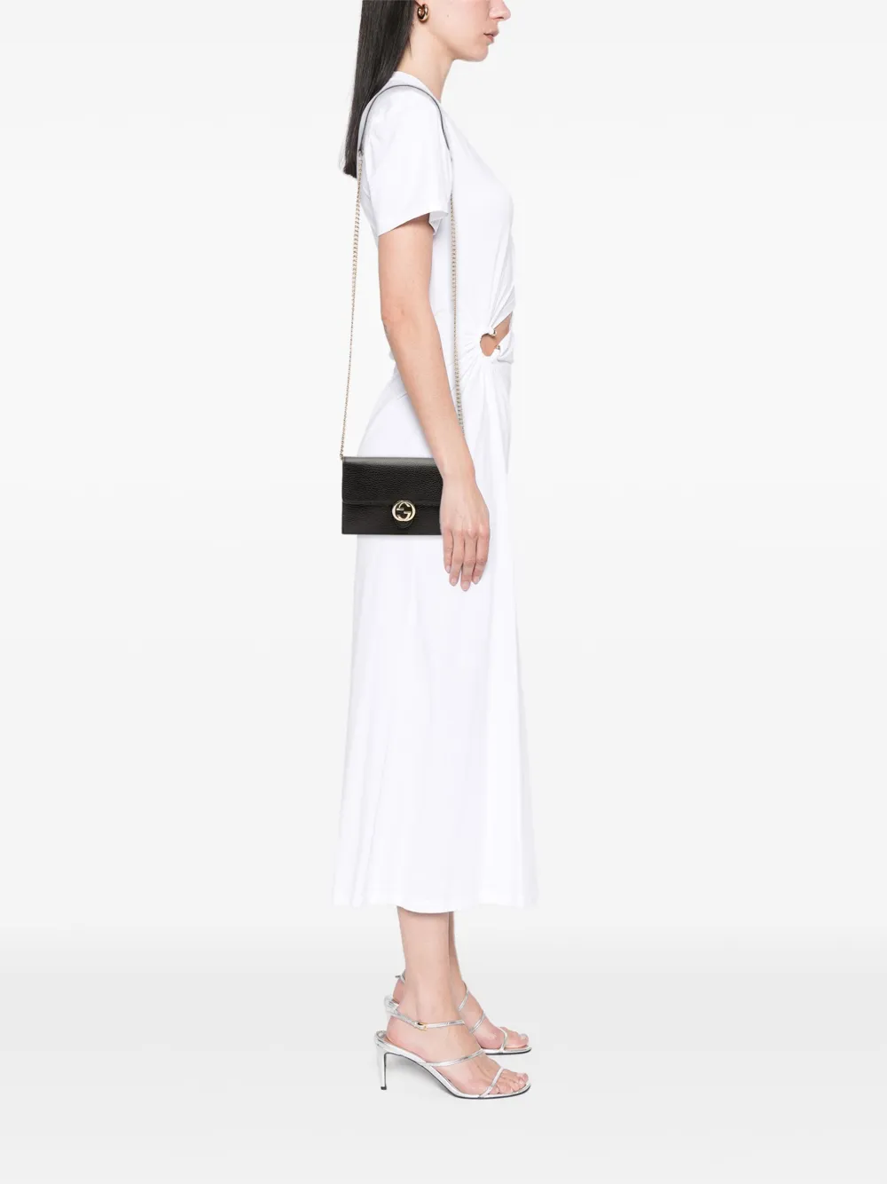 Pre-owned Gucci 2000-2015 Leather Interlocking G Dollar Wallet On Chain Crossbody Bag In Black