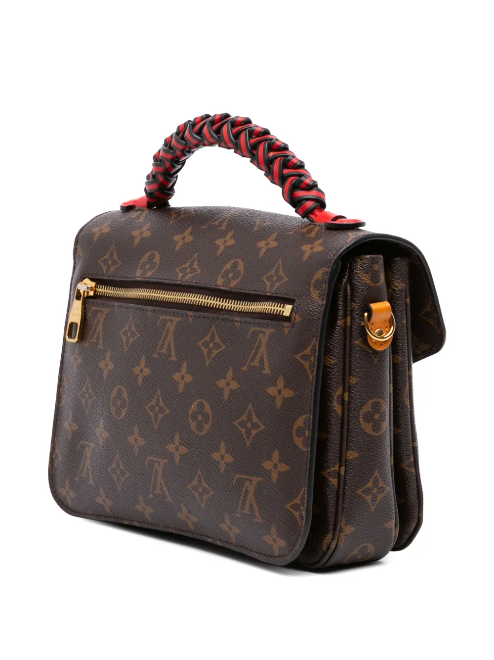 Pre-owned Louis Vuitton 2018 Monogram Braided Pochette Metis Satchel In Brown