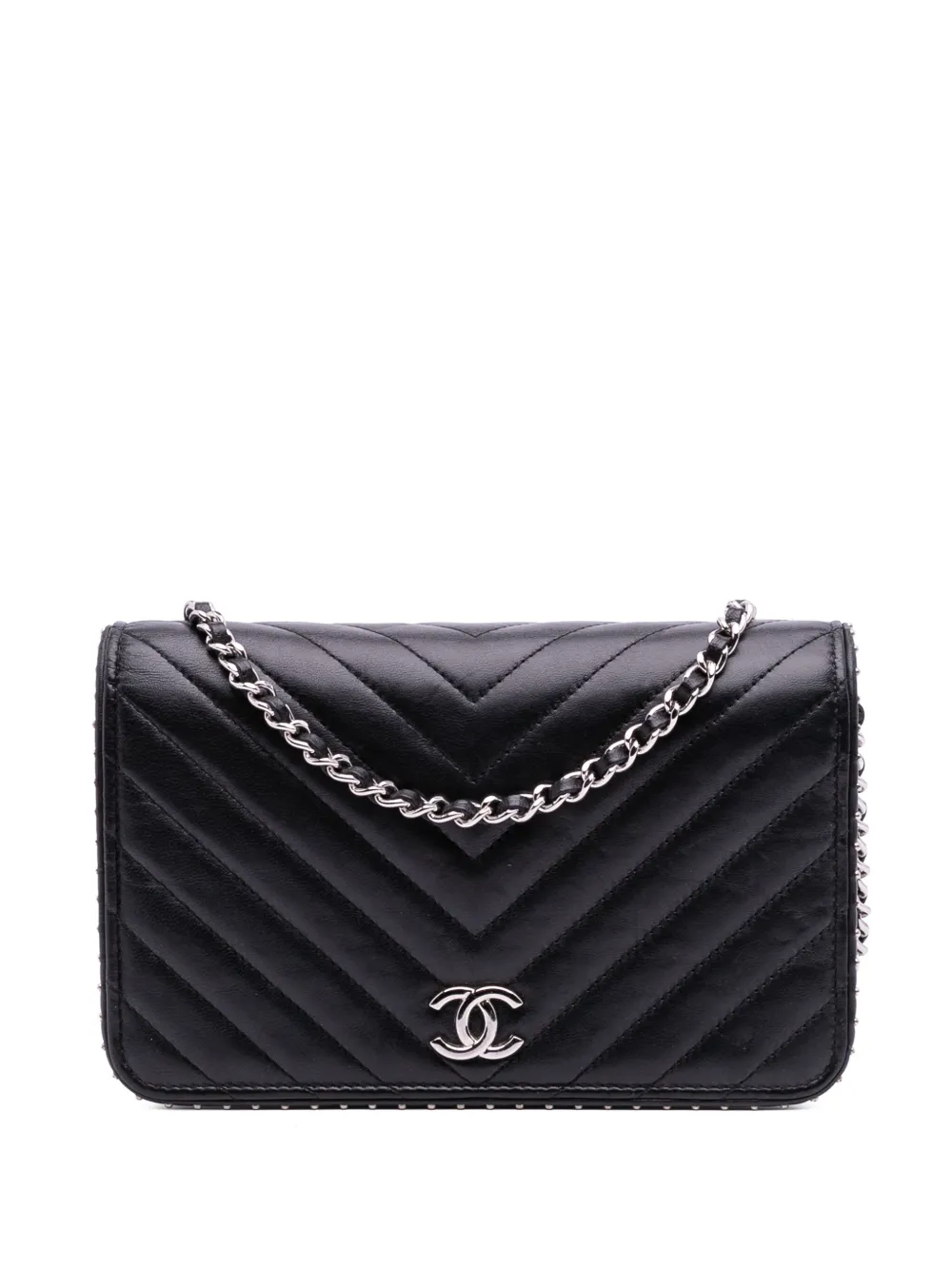 CHANEL Pre-Owned 2018-2019 シェブロン ラムスキン スタッズ ウォレットオンチェーン ショルダーバッグ - CHANEL Pre-Owned 2018-2019 シェブロン ラムスキン スタッズ ウォレットオンチェーン ショルダーバッグ -