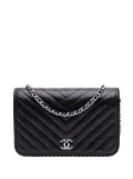 CHANEL Pre-Owned 2018-2019 Chevron Lambskin Studded Wallet On Chain crossbody bag - Black