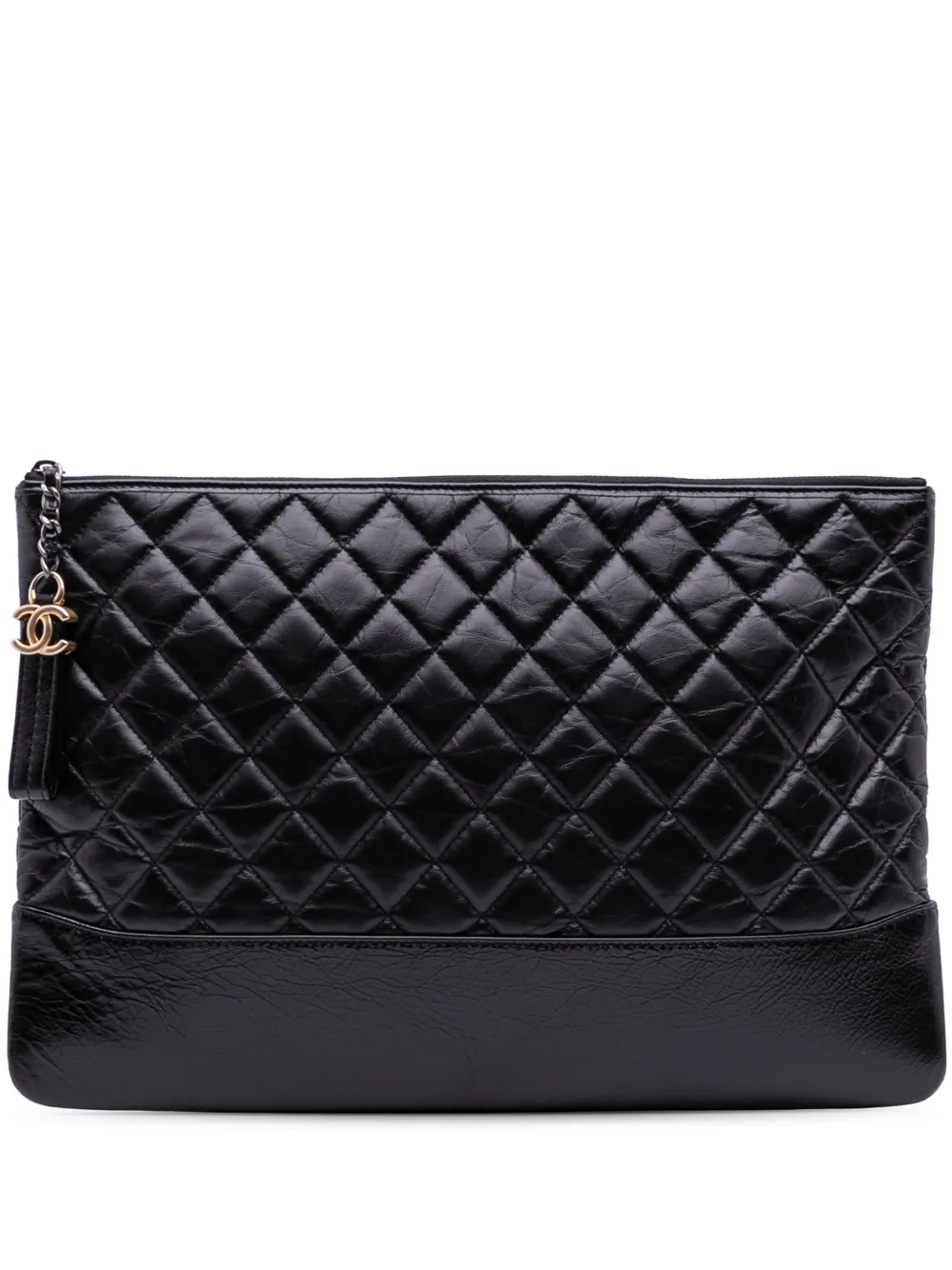 Pre-owned Chanel 2018 Large Aged Calfskin Gabrielle O Case Clutch Bag In Black