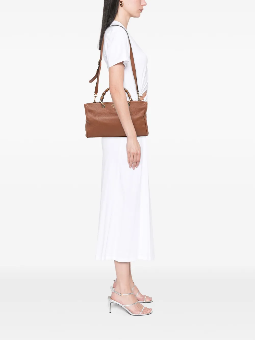 Pre-owned Gucci 2016-2025 Medium Calfskin Bamboo Shopper Satchel In Brown