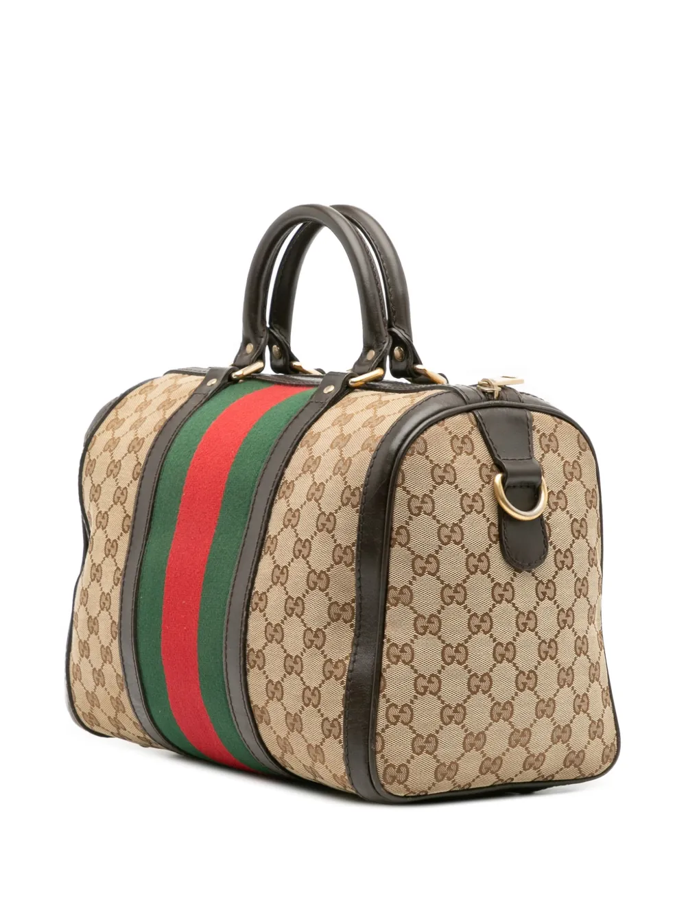 Pre-owned Gucci 2016-2025 Medium Gg Canvas Web Joy Boston Bag Satchel In Brown
