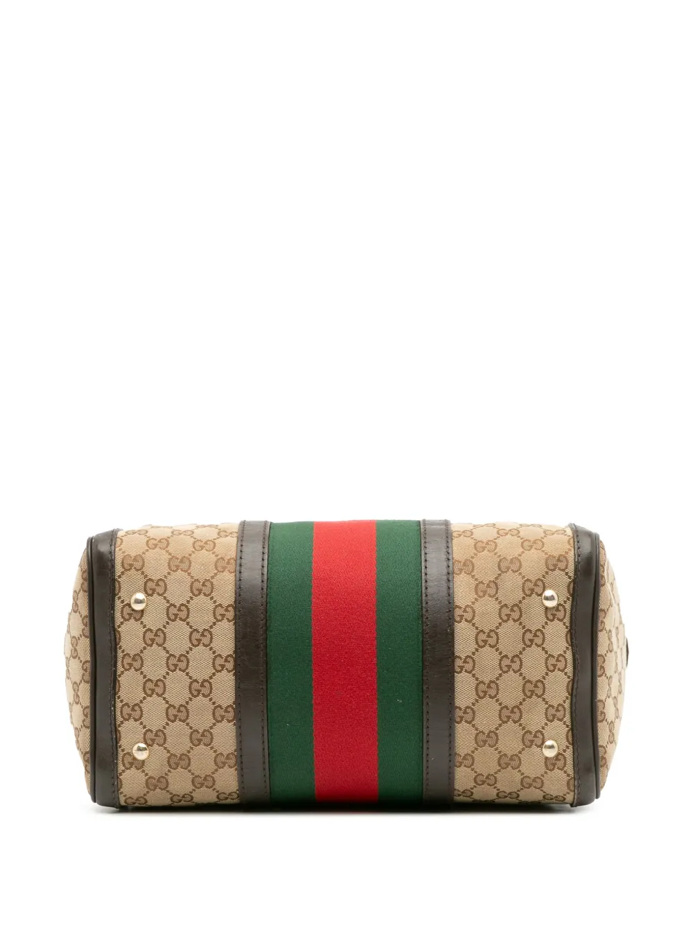 Pre-owned Gucci 2016-2025 Medium Gg Canvas Web Joy Boston Bag Satchel In Brown