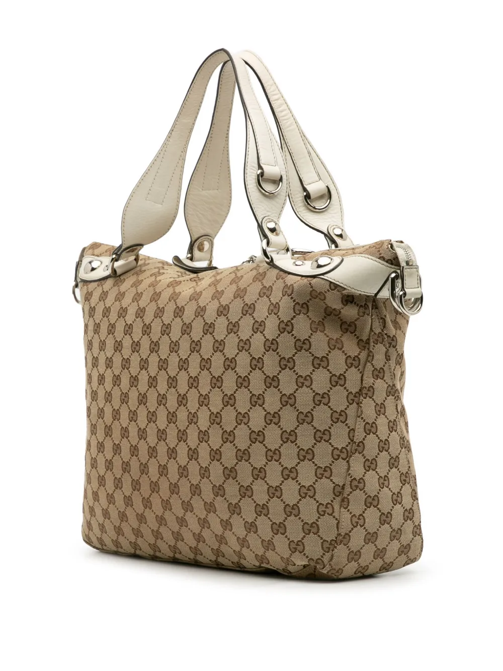 Pre-owned Gucci 2016-2025 Large Gg Canvas Icon Bit Satchel In Brown