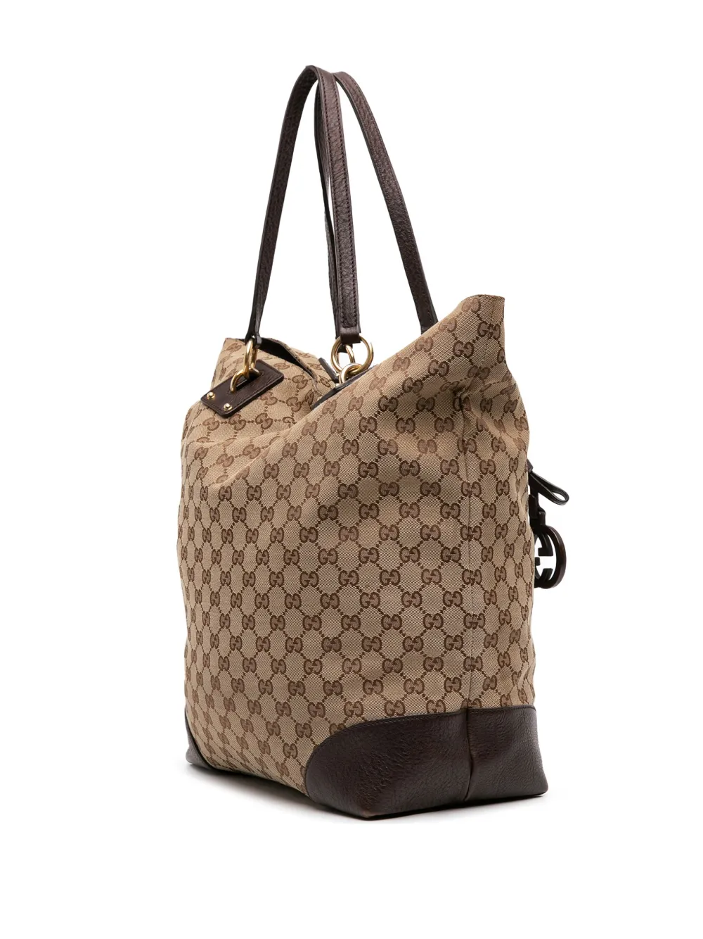 Pre-owned Gucci 2016-2025 Large Gg Canvas Gg Charm Tote Bag In Brown