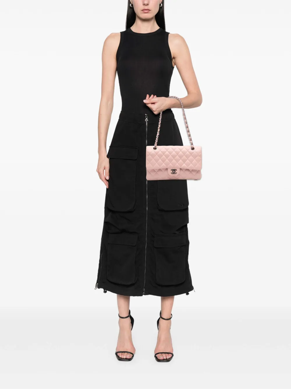 CHANEL Pre-owned 2014 Medium Classic Caviar Double Flap Shoulder Bag In Pink