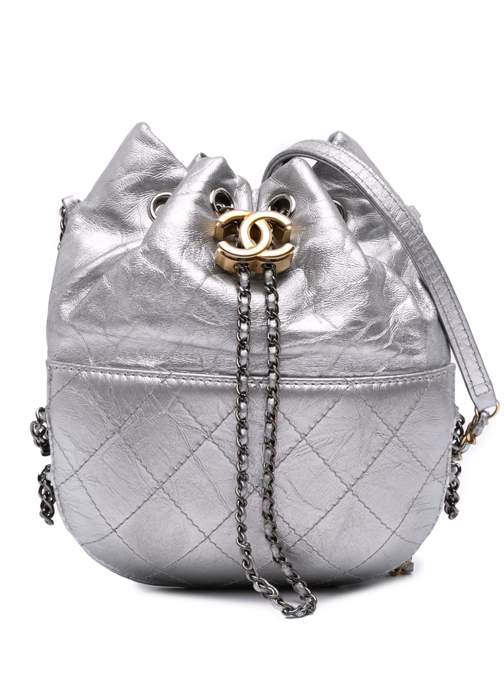 CHANEL Pre-Owned 2017-2018 Small Quilted Metallic Aged Calfskin Gabrielle bucket bag | Silver | Image 1