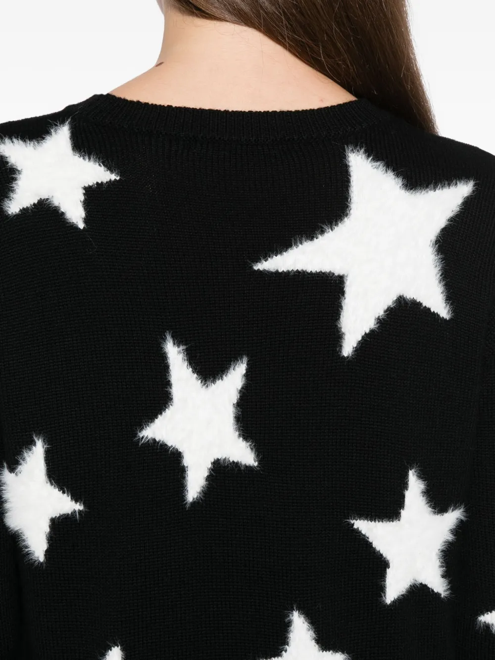 Alice And Olivia Andora Fuzzy Star Sweatshirt In Black