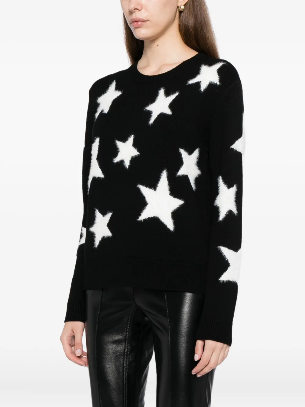 Alice And Olivia Andora Fuzzy Star Sweatshirt In Black