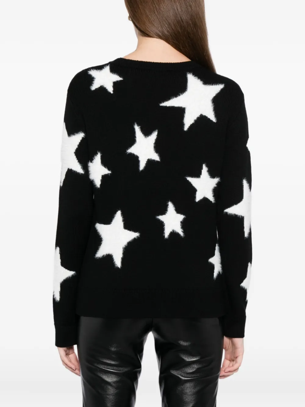 Alice And Olivia Andora Fuzzy Star Sweatshirt In Black