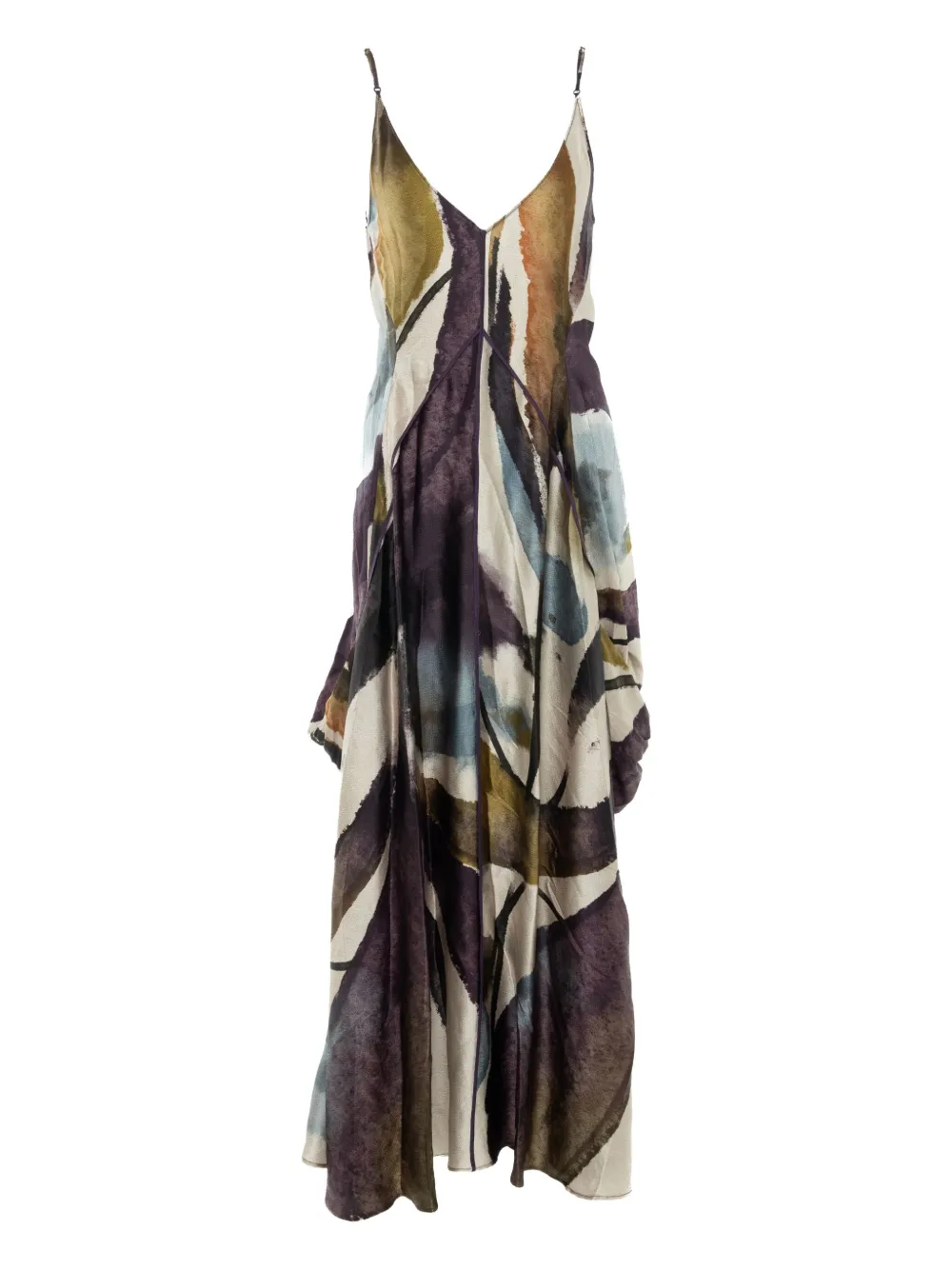 Yangkehan Abstract-print Ruffled Maxi Dress In Multi