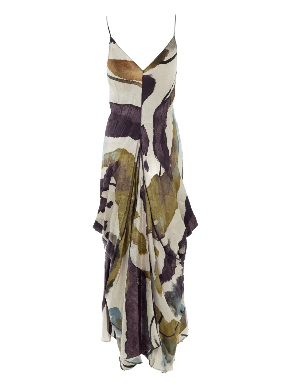 Yangkehan Abstract-print Ruffled Maxi Dress In Multi