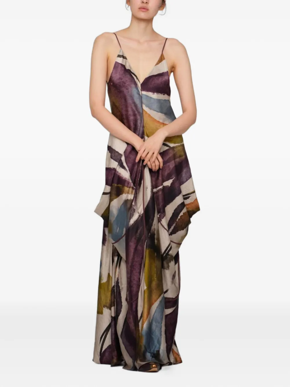 YANGKEHAN abstract-print ruffled maxi dress - Beige