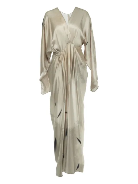 YANGKEHAN draped print silk maxi evening dress