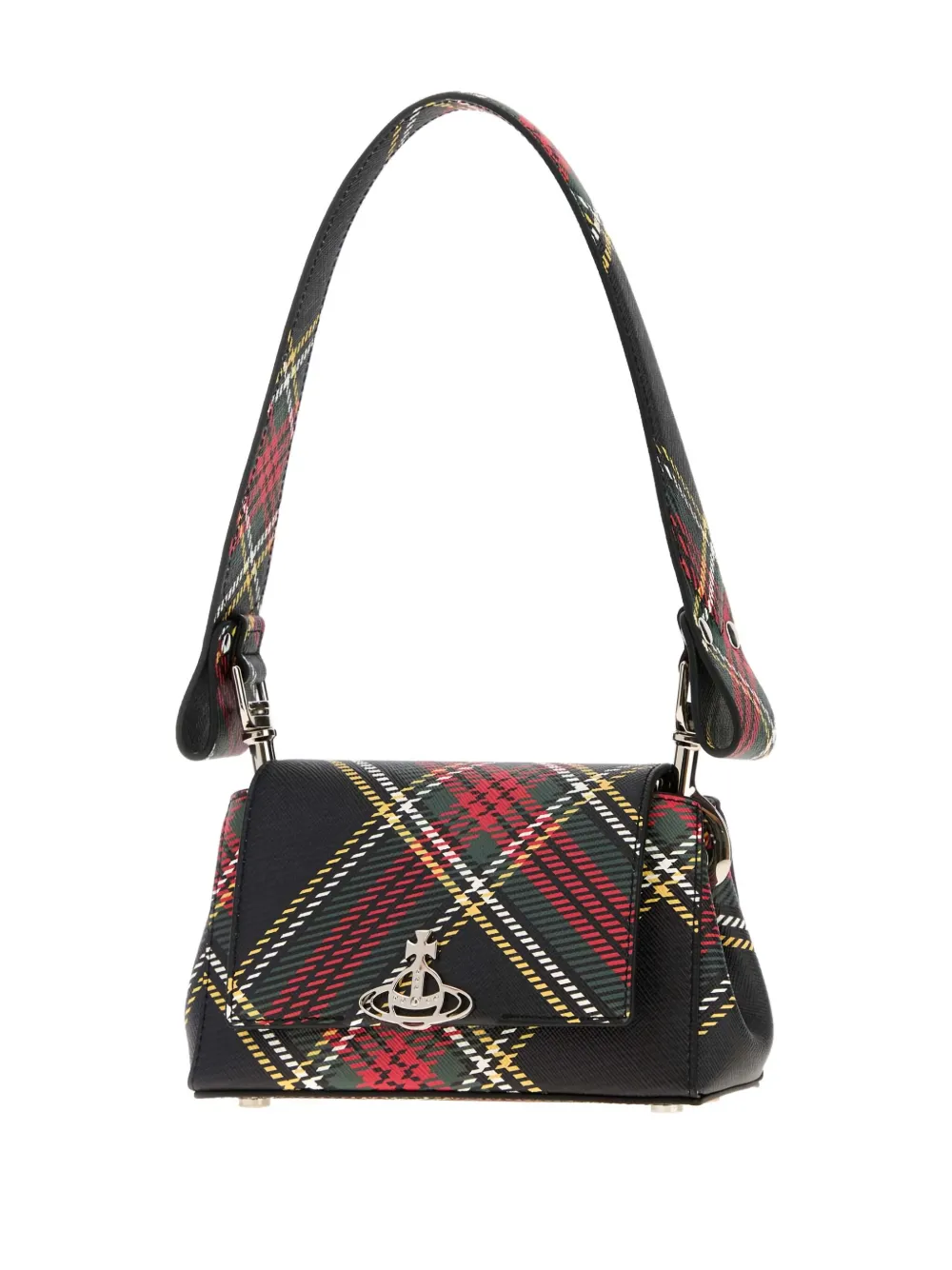 Vivienne Westwood Mini Hazel Plaid-print Leather Shoulder Bag In Black
