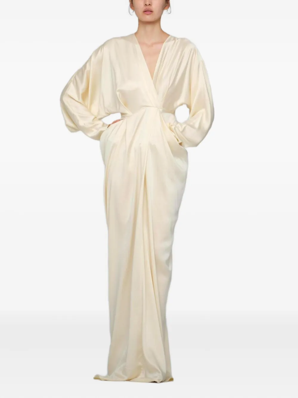 YANGKEHAN draped V-neck maxi dress - Wit