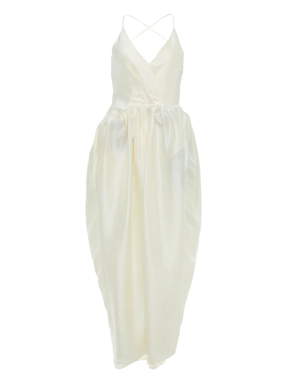 YANGKEHAN cross-back gathered silk dress | White | Image 1