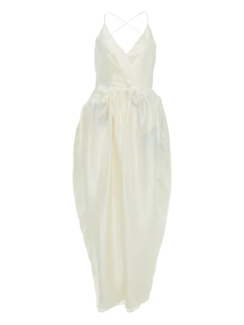 YANGKEHAN cross-back gathered silk dress