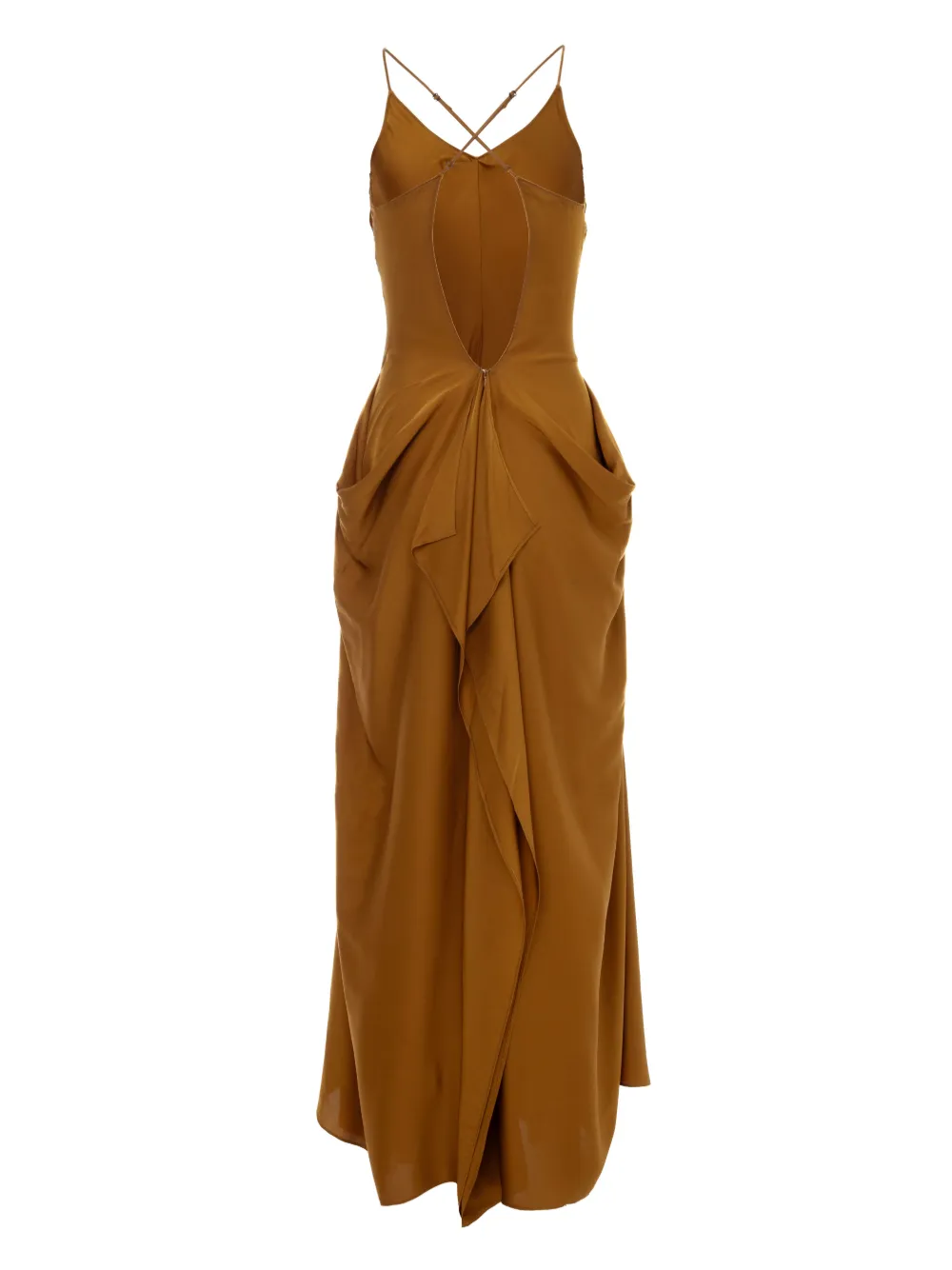 Yangkehan Cross-back Side-pocket Maxi Dress In Brown