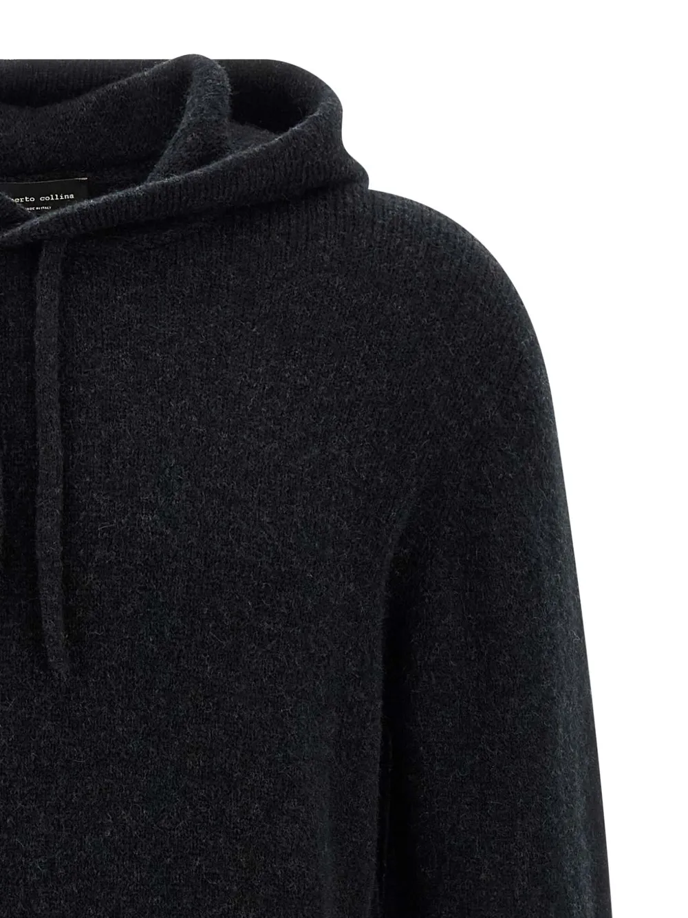 Roberto Collina Textured Knit Hooded Sweater In Virgin Wool In Black