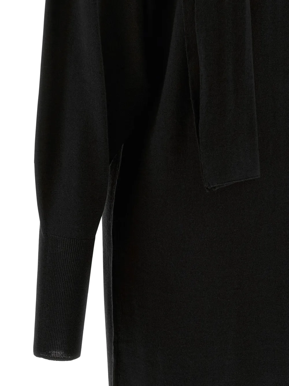 Nude Light Wool Knit Midi Dress With V-neck In Black