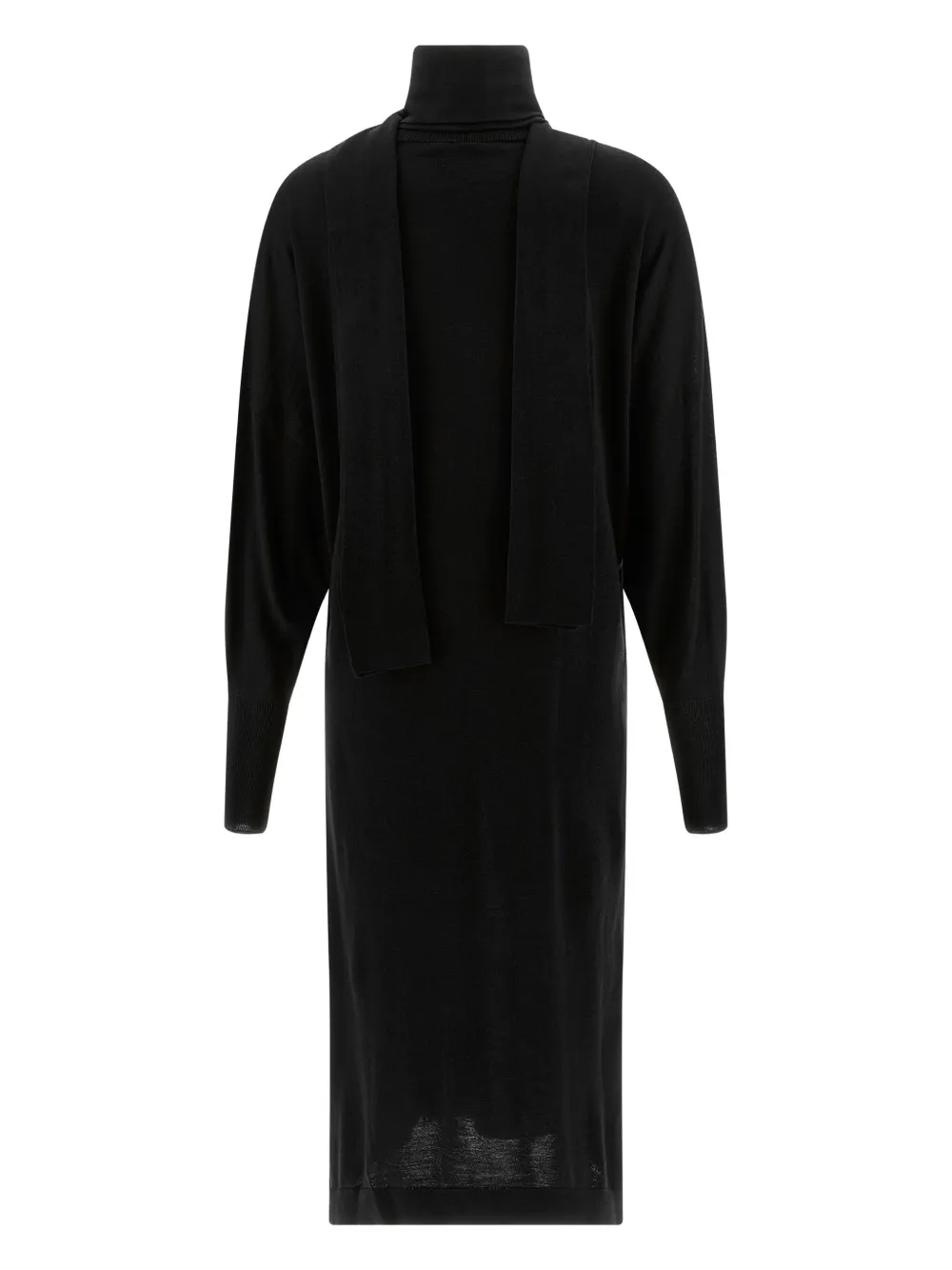 Nude Midi-jurk met col-sjaal - Zwart
