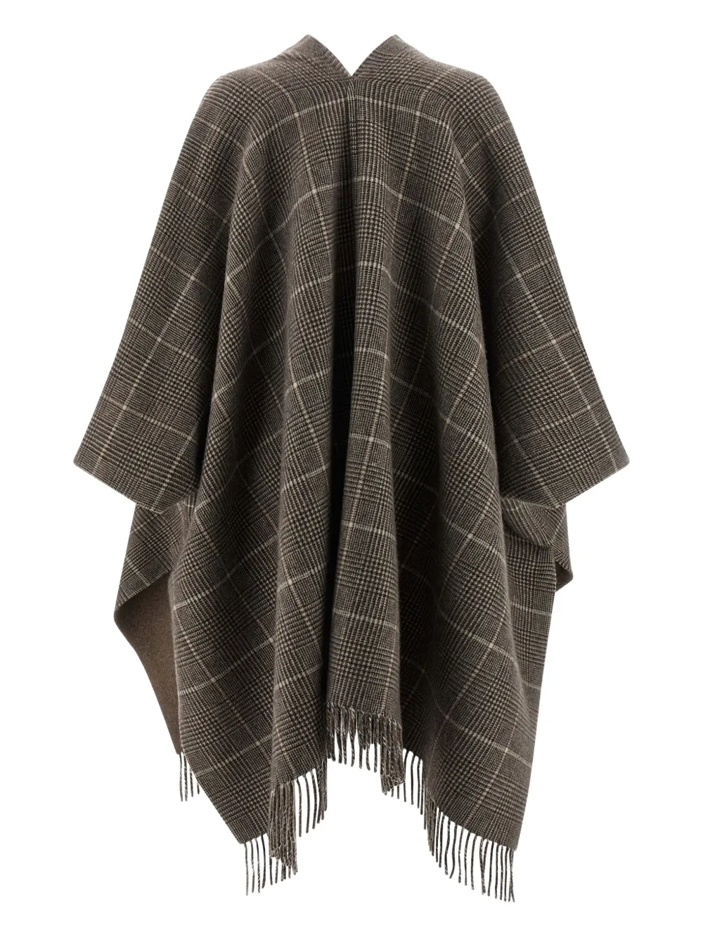 Brunello Cucinelli Prince of Wales checked fringed poncho | Capes | Image 2