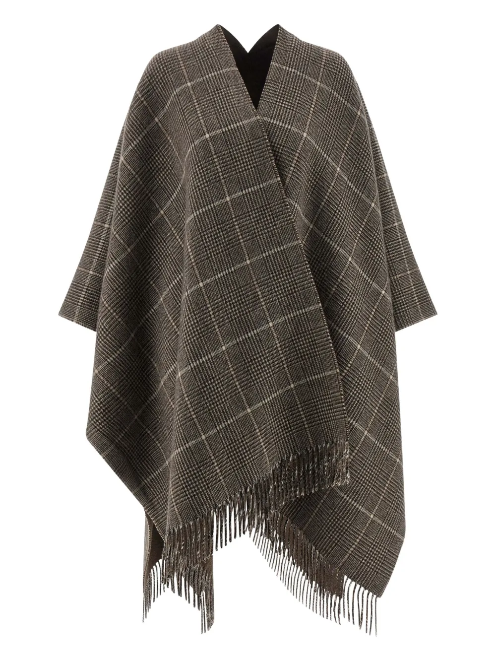 Brunello Cucinelli Prince of Wales checked fringed poncho | Brown | Image 1
