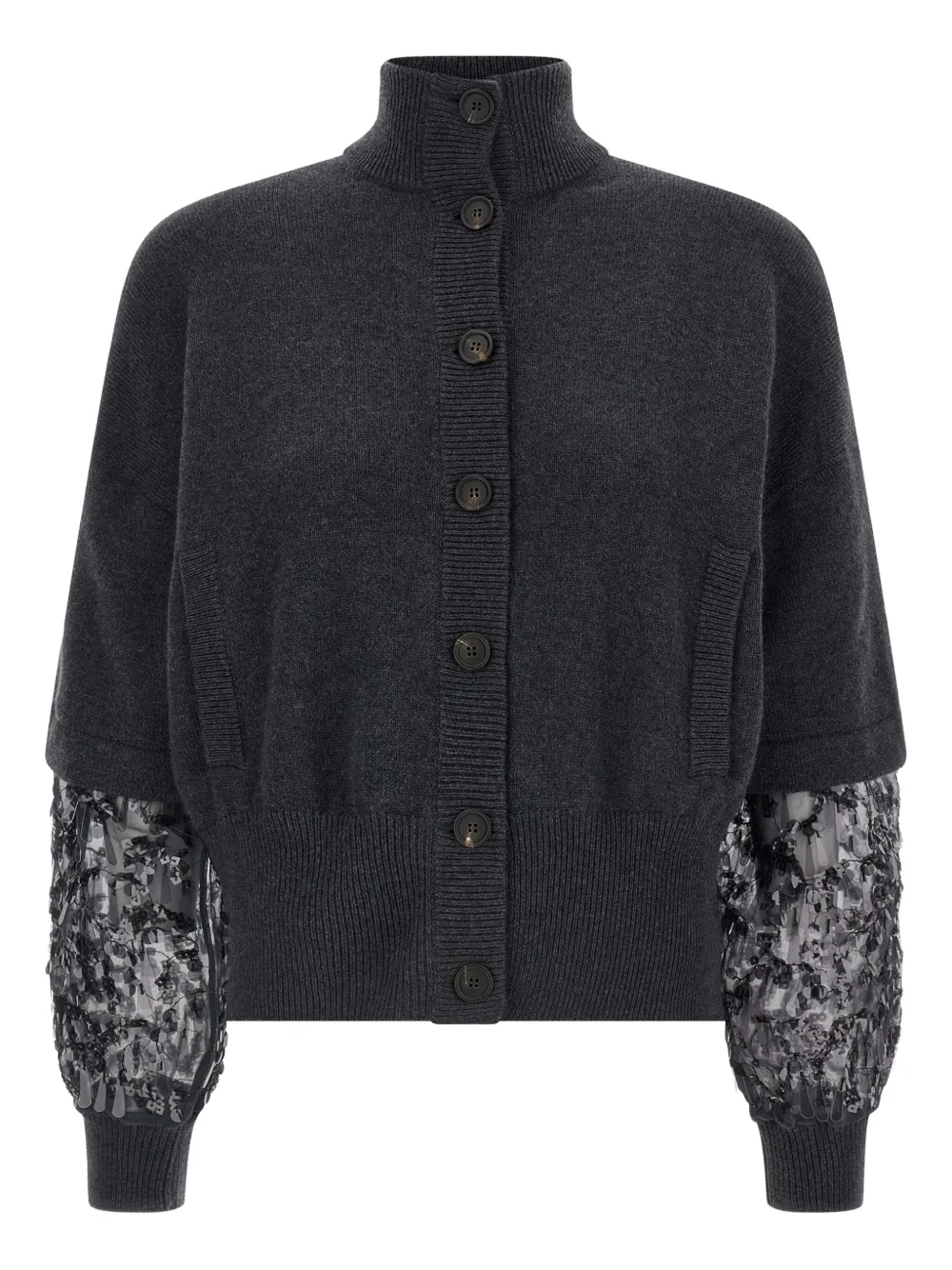 Brunello Cucinelli Sequin Sleeve Cardigan Sweaters And Cardigans Gray In Gray