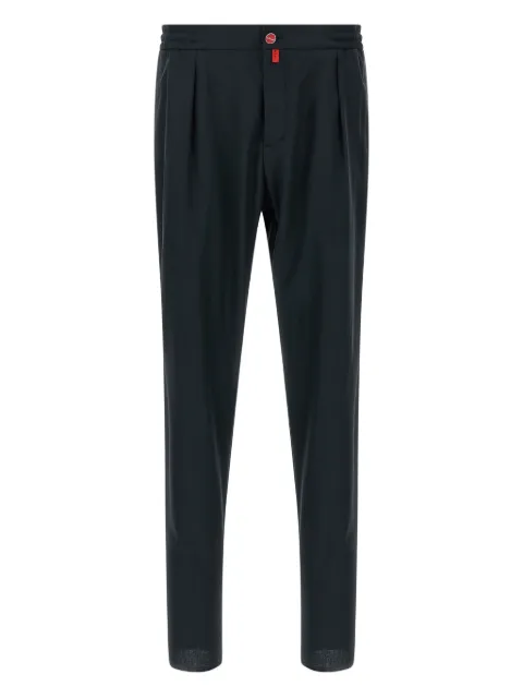 Kiton pleated logo-button trousers