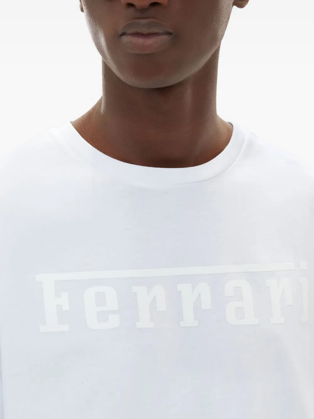 Ferrari Logo Print Lightweight Cotton T-shirt In White