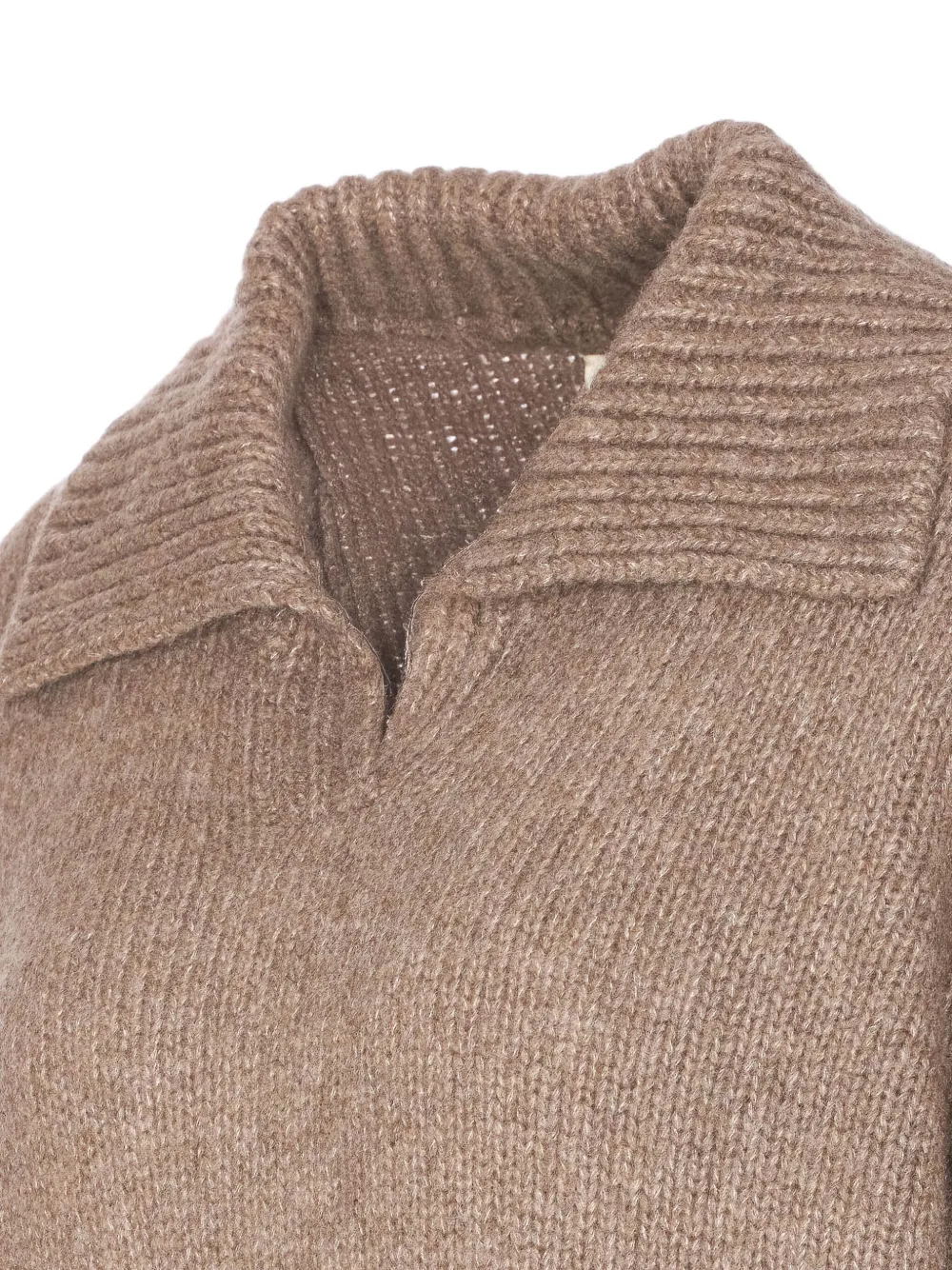 Lisa Yang Knitwear Top With V-neck And Ribbed Cuffs In Brown