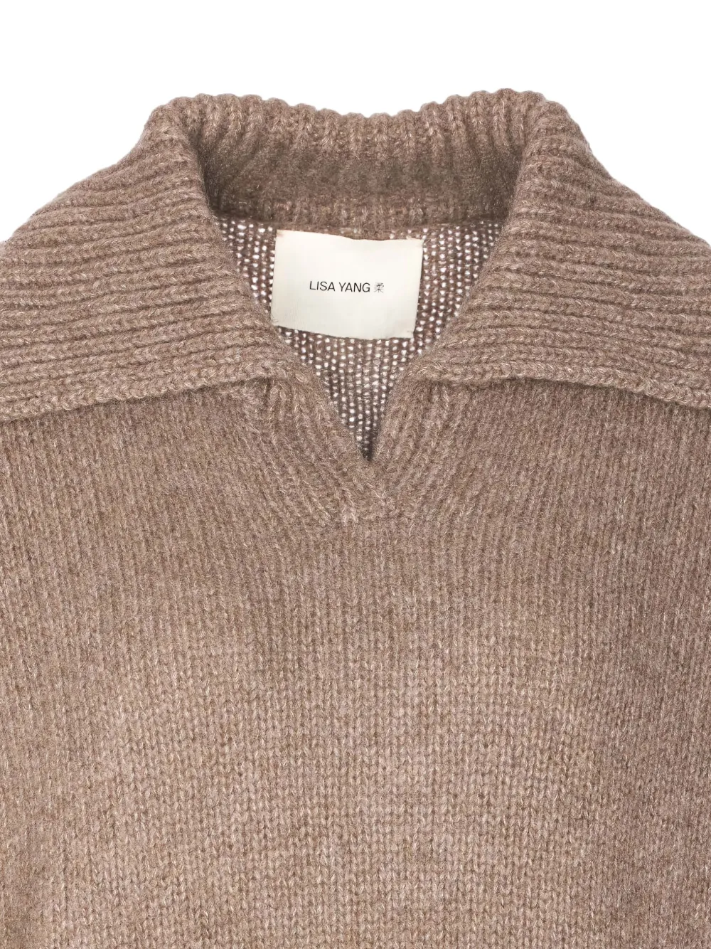 Lisa Yang Knitwear Top With V-neck And Ribbed Cuffs In Brown