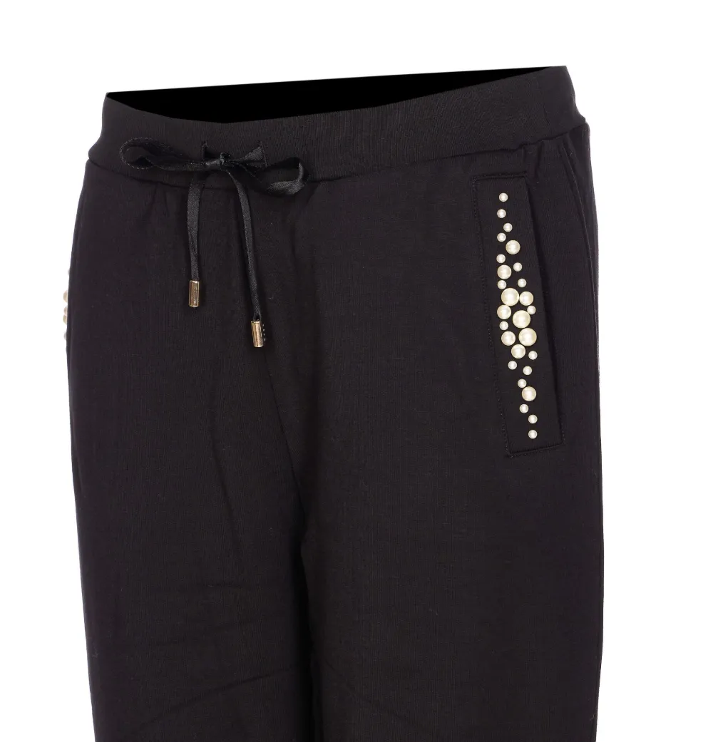 Liu •jo Faux-pearl-embellished Drawstring Trousers In Black