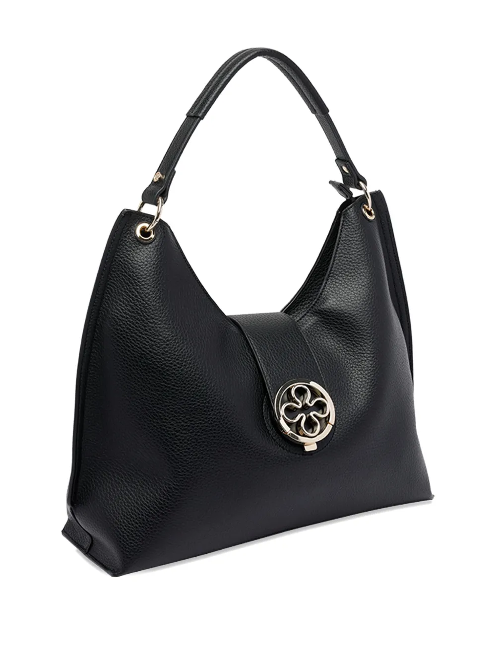 V73 Federica Push-lock Clover Shoulder Bag In Black