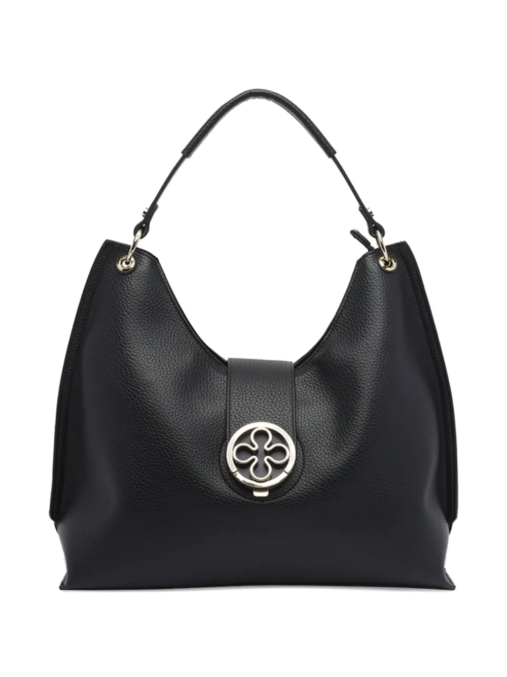V73 Federica Push-lock Clover Shoulder Bag In Black