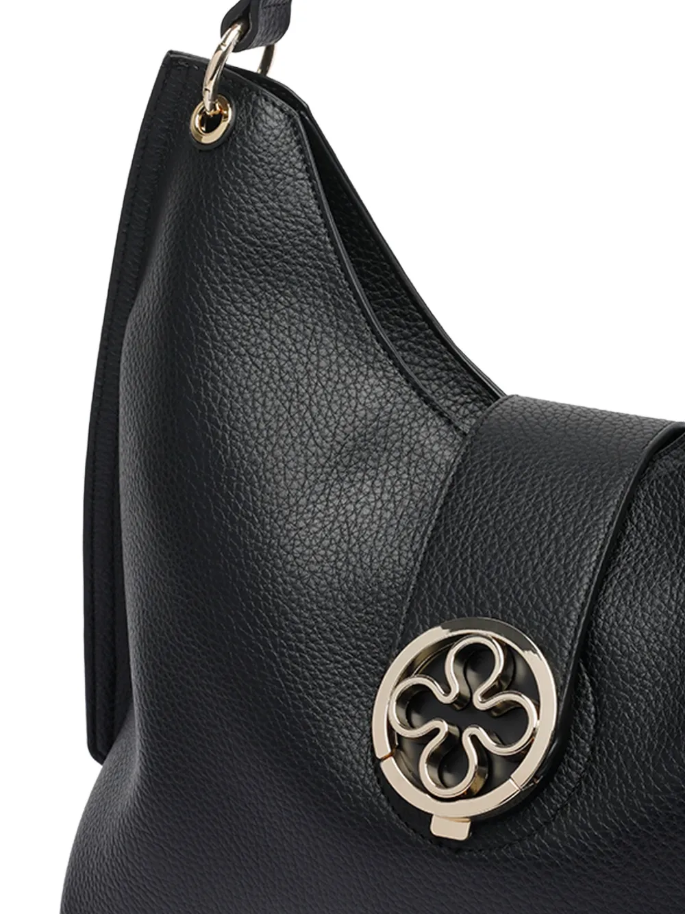 V73 Federica Push-lock Clover Shoulder Bag In Black