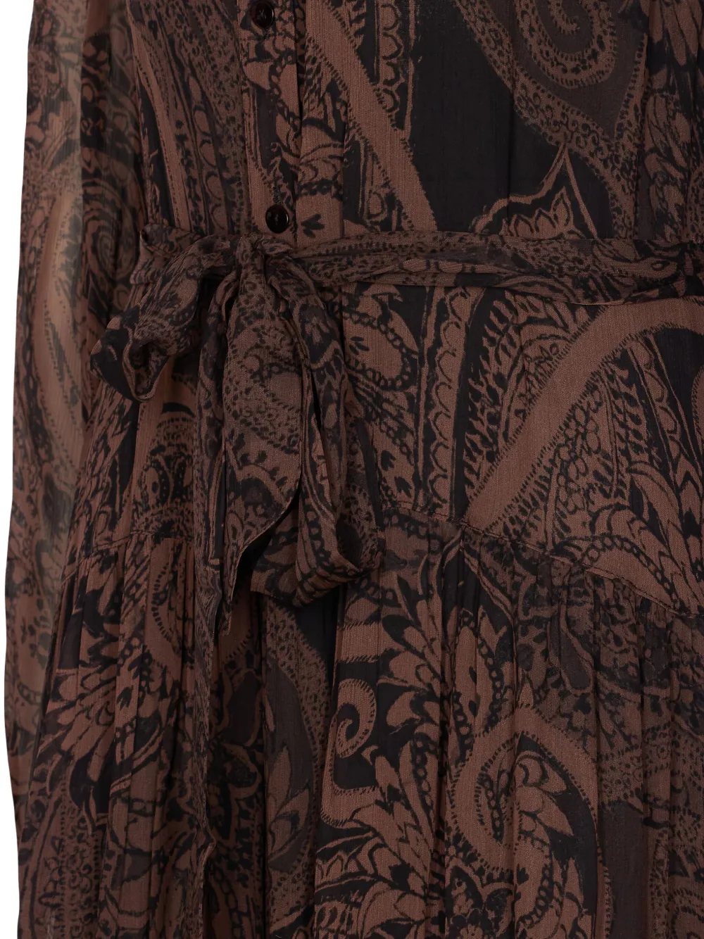 Pinko Long Sleeve Tiered Dress With Belt Detail In Brown