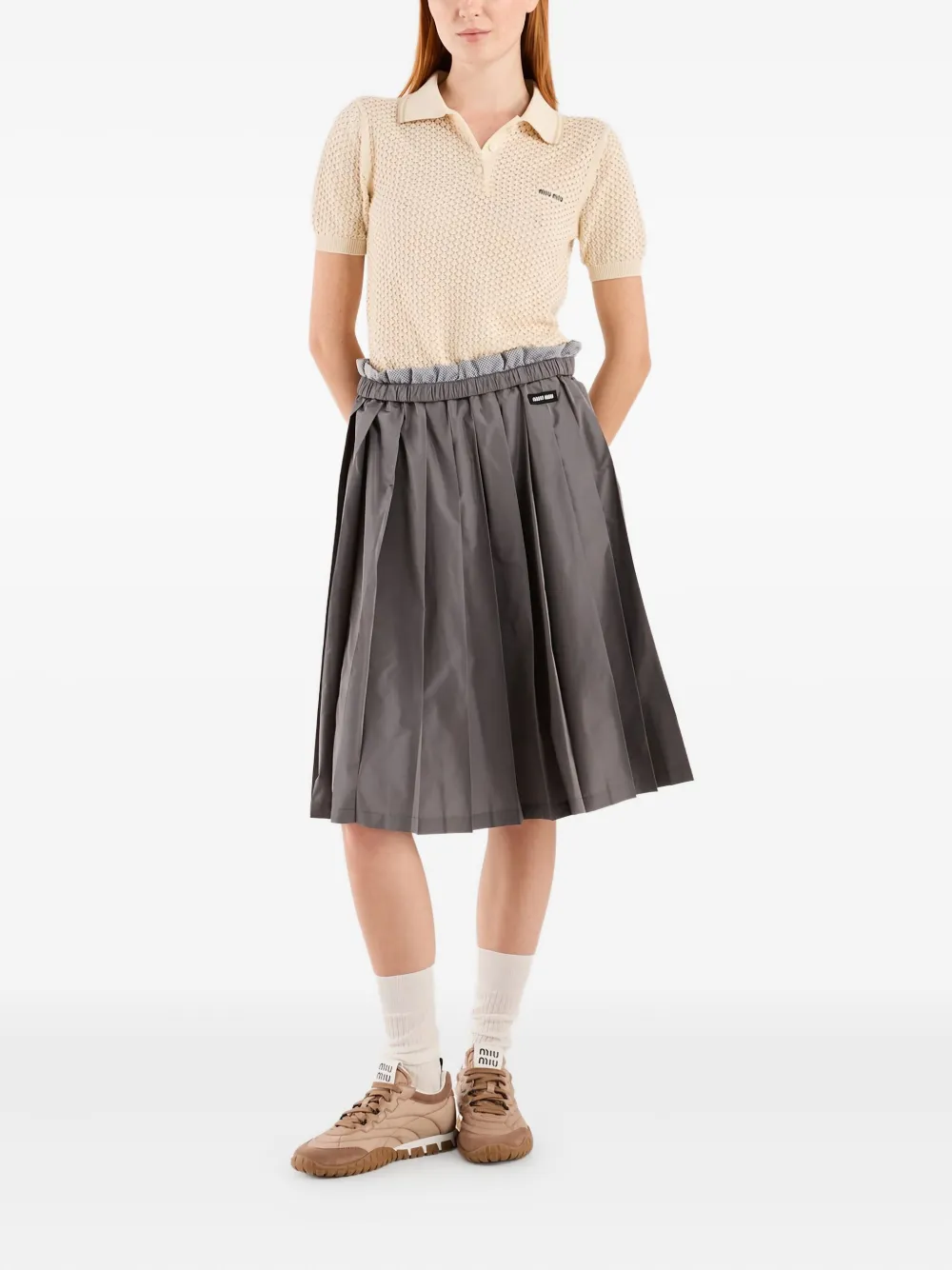 Miu Miu Plooirok met logodetail - Grijs